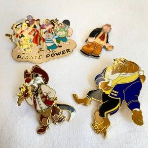 Enamel Cloisonne Pin Set Of Popular Cartoon Characters Beast Wimpie & Capt Hook